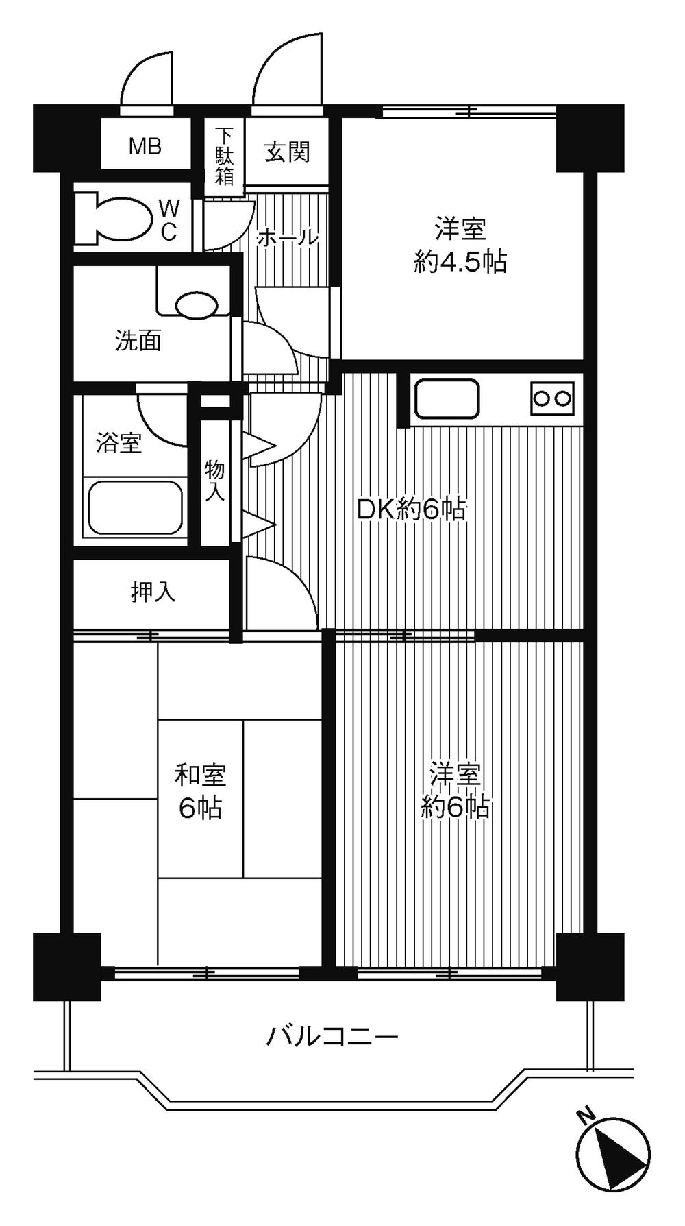 Floor plan. 3DK, Price 7.3 million yen, Footprint 50.6 sq m , Balcony area 7.73 sq m