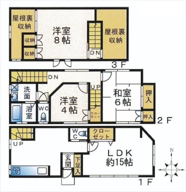 Floor plan. 18,800,000 yen, 3LDK, Land area 55.54 sq m , Building area 98.52 sq m