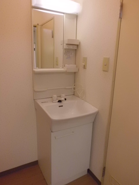 Washroom. Independent wash basin. Right next to you there is a washing machine storage.