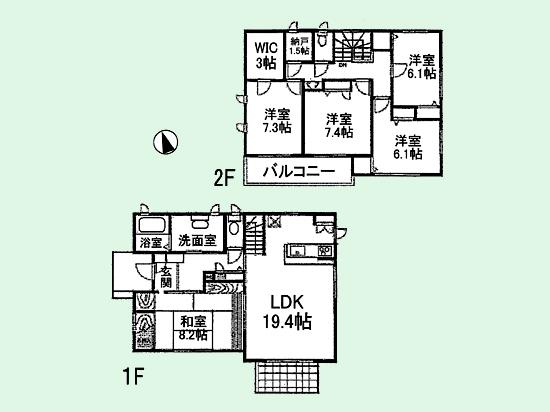 Floor plan. 59,800,000 yen, 4LDK + 2S (storeroom), Land area 209.89 sq m , Building area 141.91 sq m