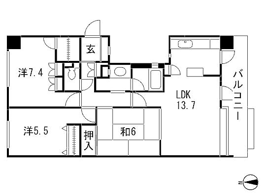 Floor plan. 3LDK, Price 20.8 million yen, Occupied area 75.18 sq m , Balcony area 10.2 sq m