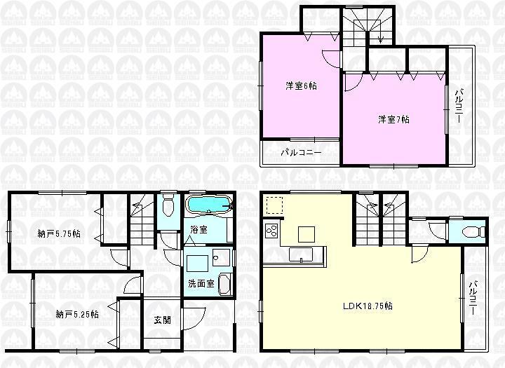 Floor plan. (Building 2), Price 35,800,000 yen, 2LDK+2S, Land area 90.66 sq m , Building area 99.22 sq m