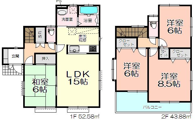 Floor plan. 29,800,000 yen, 4LDK, Land area 121.57 sq m , Building area 96.46 sq m 1 Building