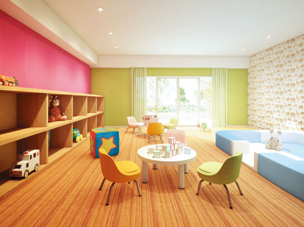 Features of the building.  [Kids Room] Children, even the day of the rain we offer the kids room to play freely. Playground space that can be used as everyone of information exchange and children petting the place of each other. (Rendering)