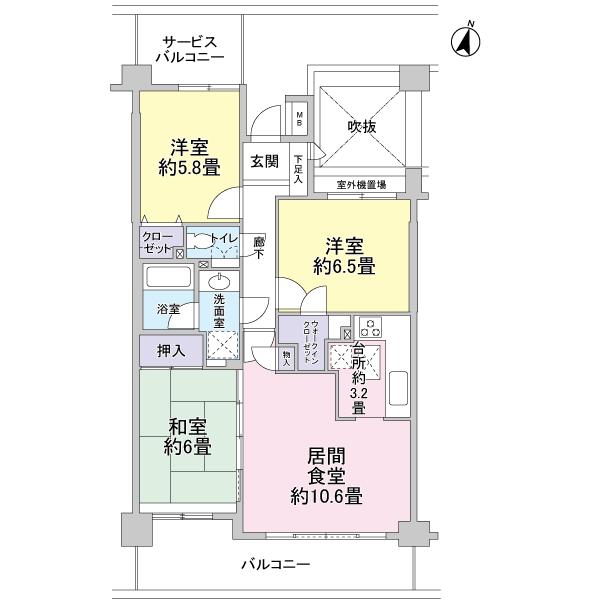 Floor plan. 3LDK, Price 24,800,000 yen, Occupied area 71.86 sq m , Balcony area 12.1 sq m