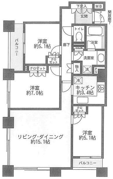 Floor plan. 3LDK, Price 32 million yen, Footprint 79.4 sq m , Balcony area 6.15 sq m floor plan