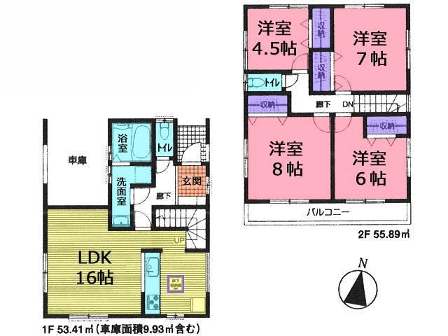 Floor plan. (Building 2), Price 26,300,000 yen, 4LDK, Land area 118.98 sq m , Building area 109.3 sq m