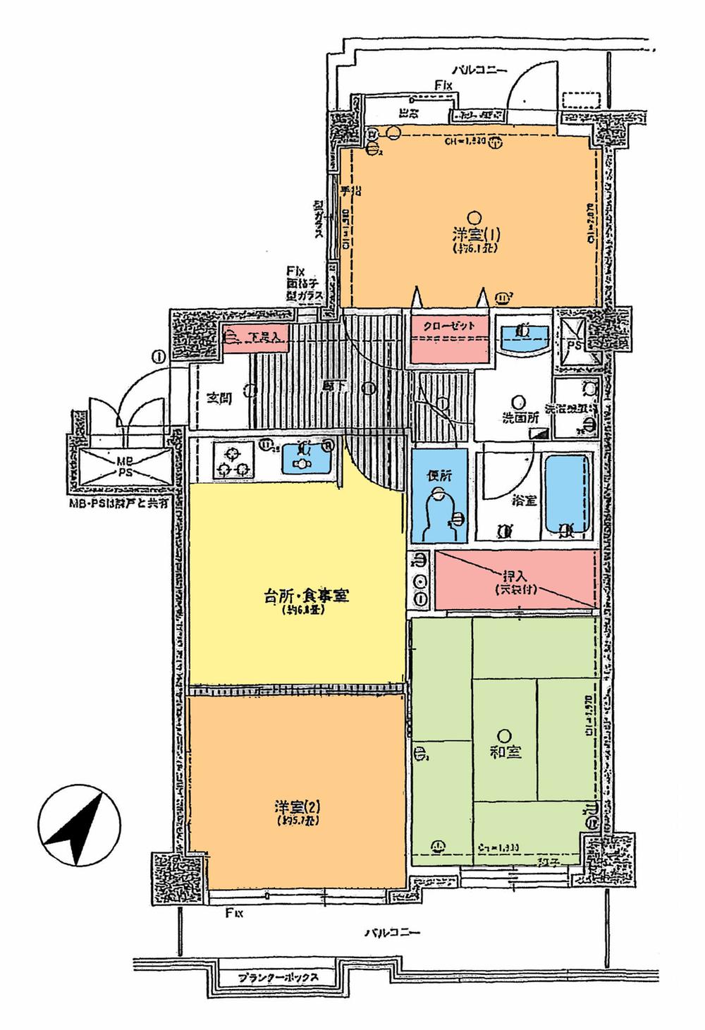 Floor plan. 3DK, Price 10.8 million yen, Occupied area 54.65 sq m , Balcony area 10.3 sq m floor plan