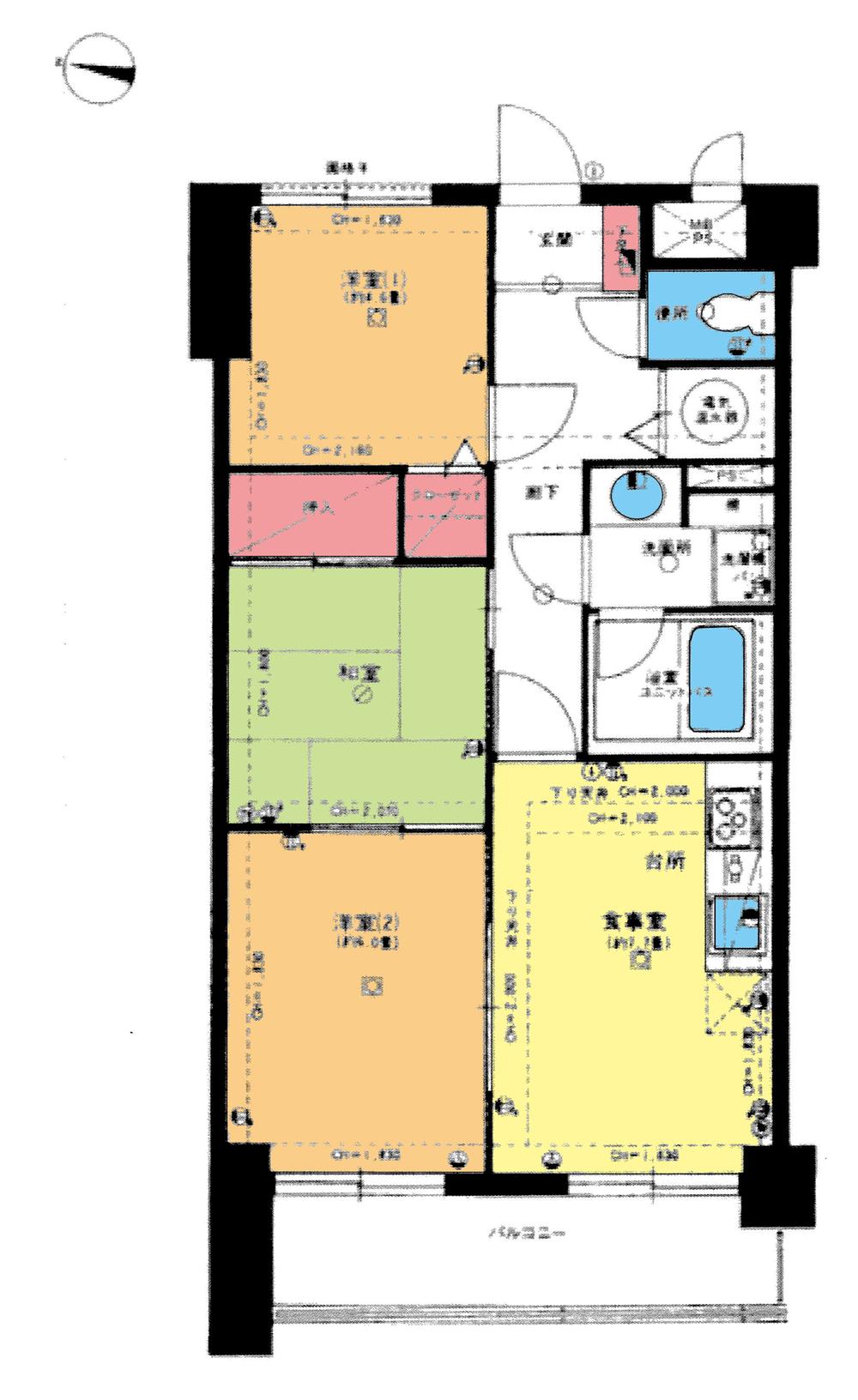 Floor plan. 3LDK, Price 6.3 million yen, Footprint 56 sq m , Balcony area 7.28 sq m floor plan