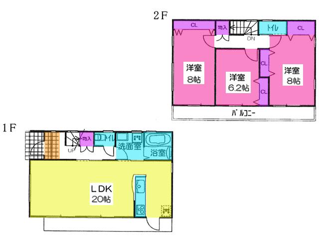Floor plan. (B Building), Price 21,800,000 yen, 3LDK, Land area 100 sq m , Building area 97.7 sq m