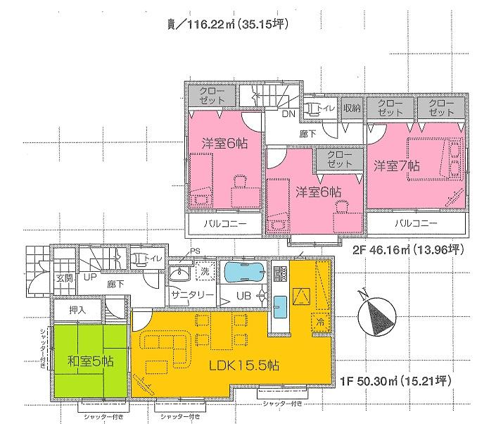 Floor plan. Price 25,800,000 yen, 4LDK, Land area 116.22 sq m , Building area 96.46 sq m