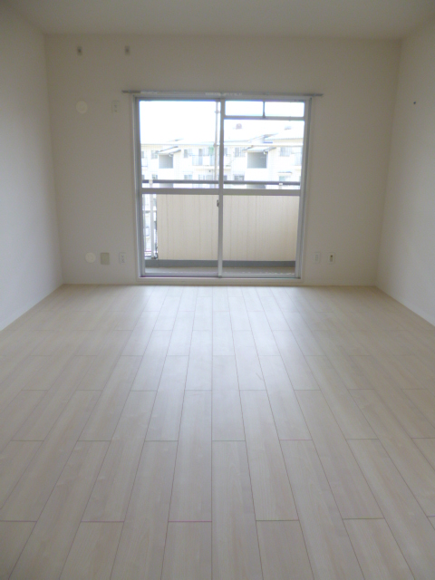 Living and room. White floor is bright