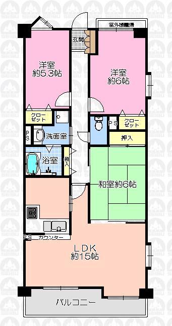 Floor plan. 3LDK, Price 16.2 million yen, Occupied area 69.54 sq m , Balcony area 9.27 sq m