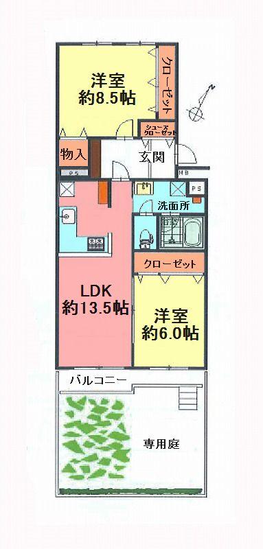 Floor plan. 2LDK, Price 11.8 million yen, Occupied area 68.28 sq m , Balcony area 5.46 sq m