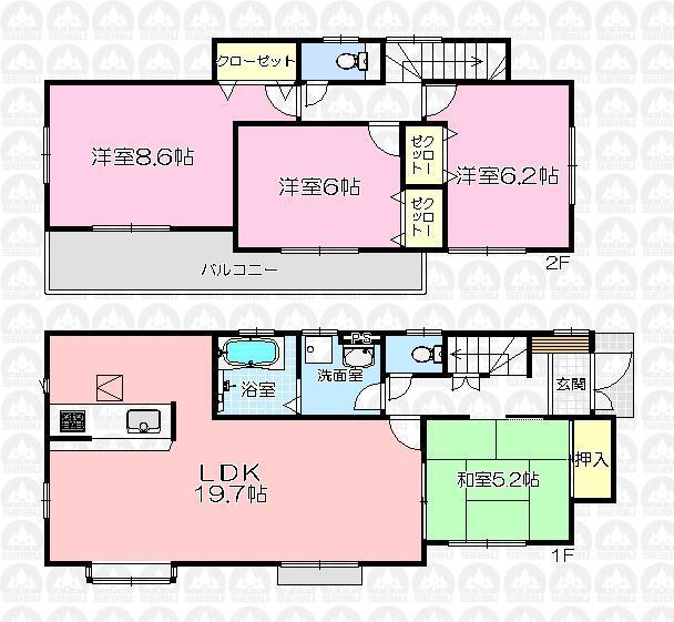 Floor plan. 25,800,000 yen, 4LDK, Land area 172.32 sq m , Building area 103.29 sq m