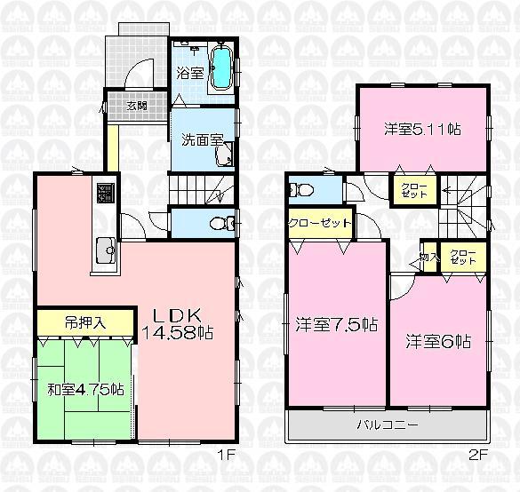 Floor plan. (1 Building), Price 23.8 million yen, 4LDK, Land area 95.02 sq m , Building area 93.46 sq m