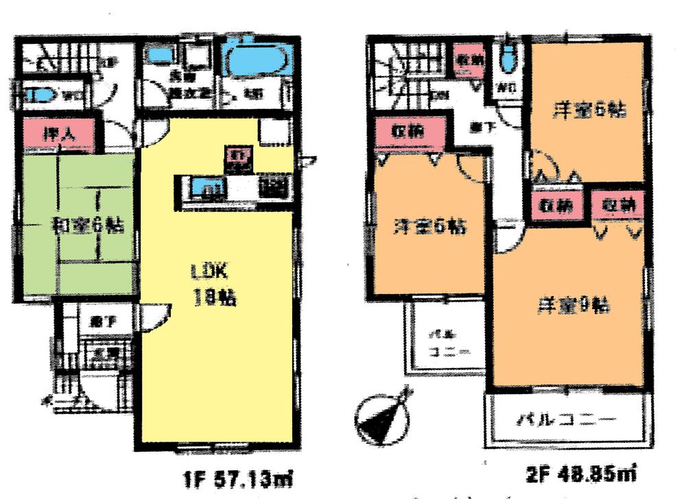 Floor plan. (6 Building), Price 27.3 million yen, 4LDK, Land area 173.32 sq m , Building area 105.98 sq m