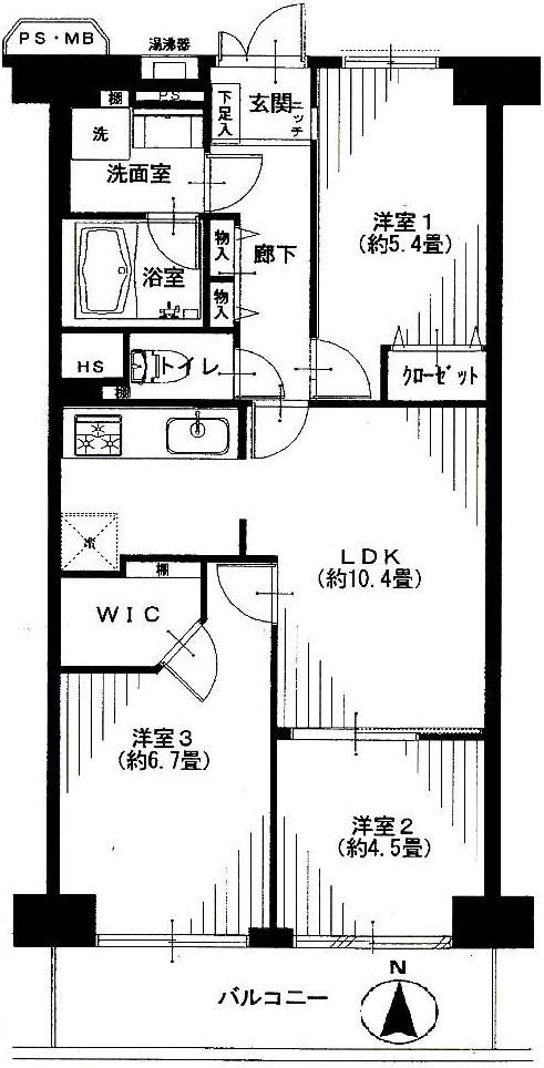 Floor plan. 3LDK, Price 21.9 million yen, Footprint 61.6 sq m , Balcony area 7.84 sq m walk-in closet, You Yes to some eco-carat installation.