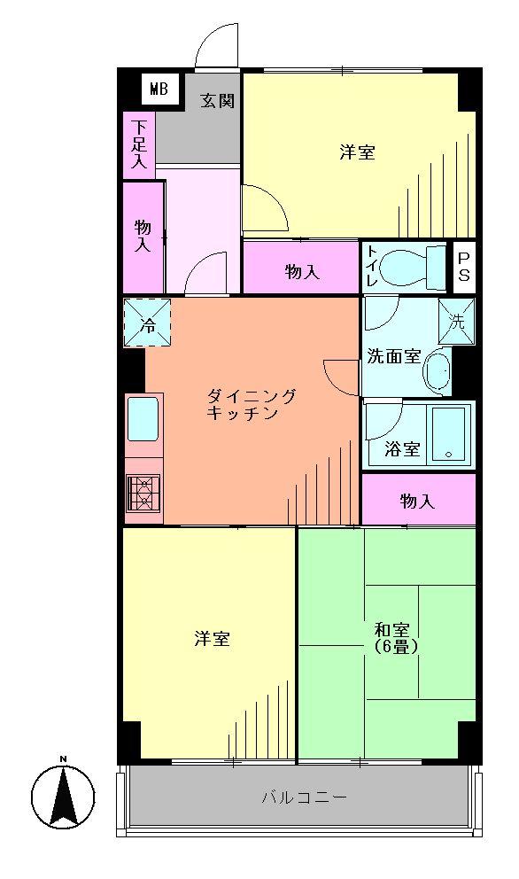 Floor plan. 3DK, Price 14.8 million yen, Occupied area 58.32 sq m , Balcony area 7.02 sq m floor plan
