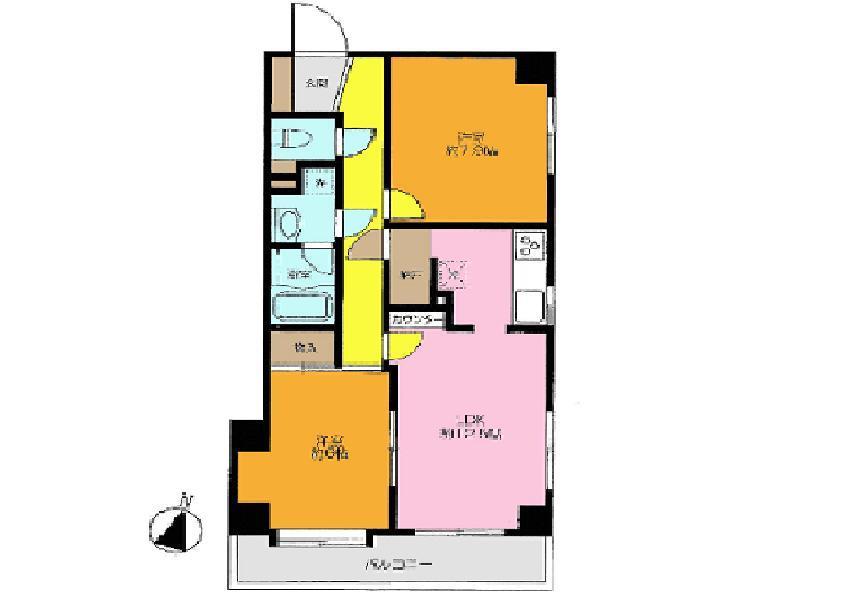 Floor plan. 2LDK, Price 19,800,000 yen, Occupied area 60.57 sq m , Balcony area 7.5 sq m