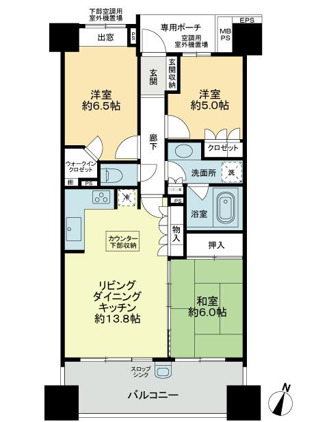 Floor plan. 3LDK, Price 29,800,000 yen, Occupied area 71.12 sq m , Balcony area 13 sq m