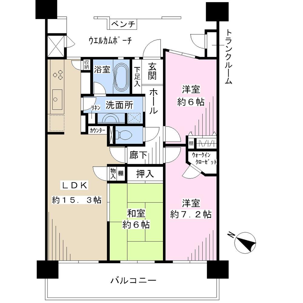 Floor plan. 3LDK, Price 26,400,000 yen, Footprint 77.3 sq m , Balcony area 13.68 sq m
