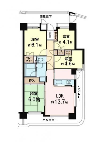 Floor plan. 4LDK, Price 17.8 million yen, Occupied area 74.41 sq m , Balcony area 15.42 sq m