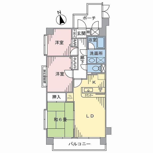 Floor plan. 3LDK, Price 15.8 million yen, Occupied area 62.64 sq m , Balcony area 6.24 sq m
