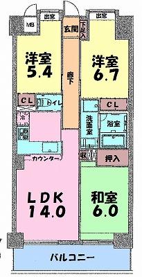 Floor plan. 3LDK, Price 21,800,000 yen, Occupied area 71.01 sq m , Balcony area 9.15 sq m