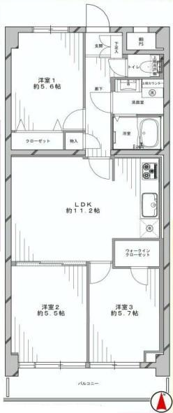 Floor plan. 3LDK + 2S (storeroom), Price 20.8 million yen, Occupied area 63.18 sq m , Balcony area 6.48 sq m