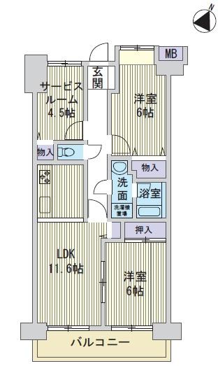 Floor plan. 2LDK + S (storeroom), Price 15.9 million yen, Occupied area 63.28 sq m , Balcony area 7.84 sq m