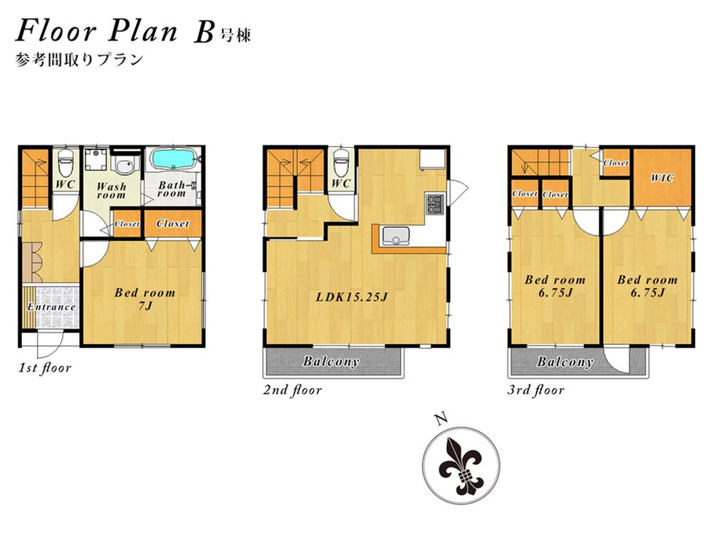 Building plan example (floor plan). Building plan example (B compartment) 3LDK, Land price 28.8 million yen, Land area 90.89 sq m , Building price 16 million yen, Building area 96.04 sq m