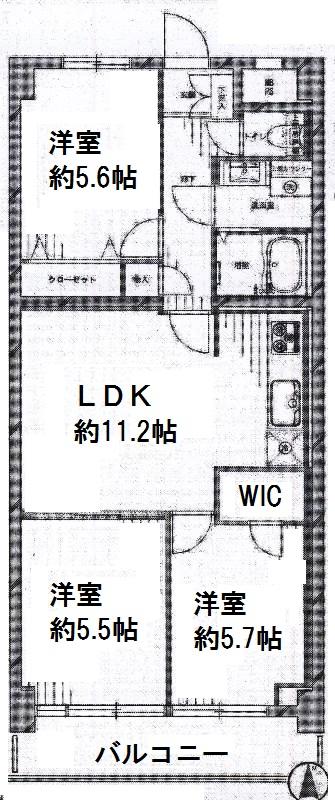 Floor plan. 3LDK, Price 21,800,000 yen, Occupied area 63.18 sq m , Balcony area 6.48 sq m floor plan