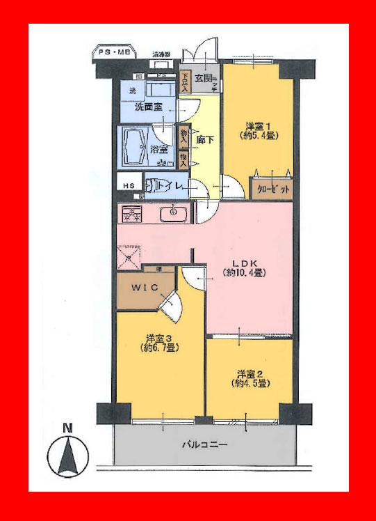 Floor plan. 3LDK, Price 21.9 million yen, Footprint 61.6 sq m , Balcony area 7.84 sq m warm sun shine in south-facing