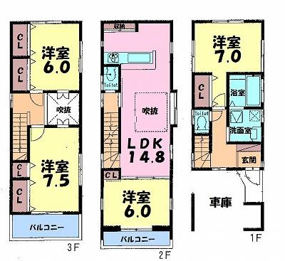Floor plan. 39,500,000 yen, 4LDK, Land area 70 sq m , Building area 115.36 sq m