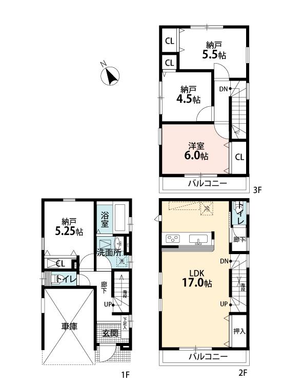 Floor plan. (Building 2), Price 43,800,000 yen, 1LDK+3S, Land area 60.05 sq m , Building area 107.64 sq m