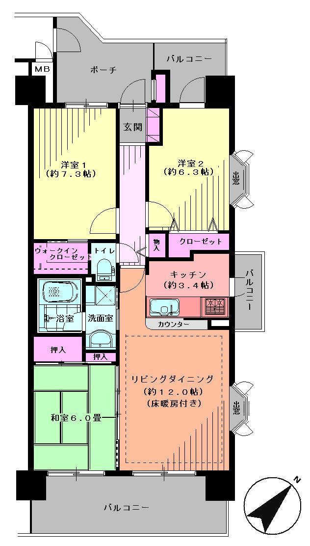 Floor plan. 3LDK, Price 31,900,000 yen, Occupied area 75.92 sq m , Balcony area 18.85 sq m Floor