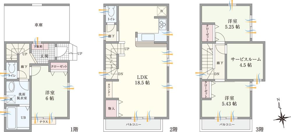Floor plan. (3 Building), Price 45,800,000 yen, 3LDK+S, Land area 60.05 sq m , Building area 107.22 sq m