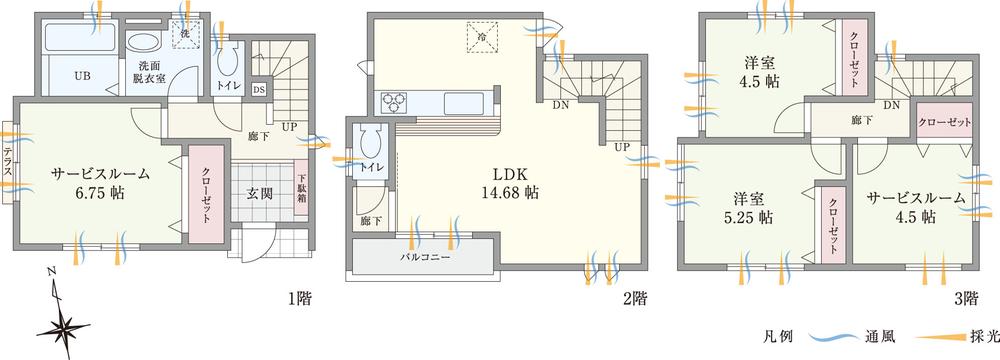 Floor plan. (7 Building), Price 37,800,000 yen, 2LDK+2S, Land area 69.01 sq m , Building area 90.15 sq m