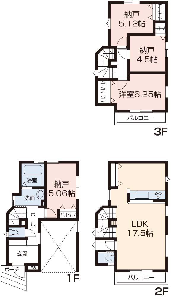 Floor plan. (1 Building), Price 43,800,000 yen, 3LDK+S, Land area 60.06 sq m , Building area 108.16 sq m