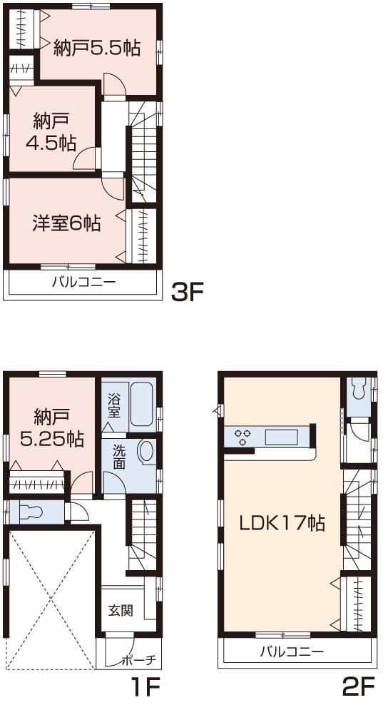 Floor plan. (Building 2), Price 43,800,000 yen, 3LDK+S, Land area 60.05 sq m , Building area 107.64 sq m