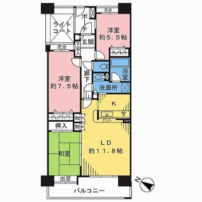 Floor plan. 3LDK, Price 19,800,000 yen, Occupied area 75.13 sq m , Balcony area 11.7 sq m