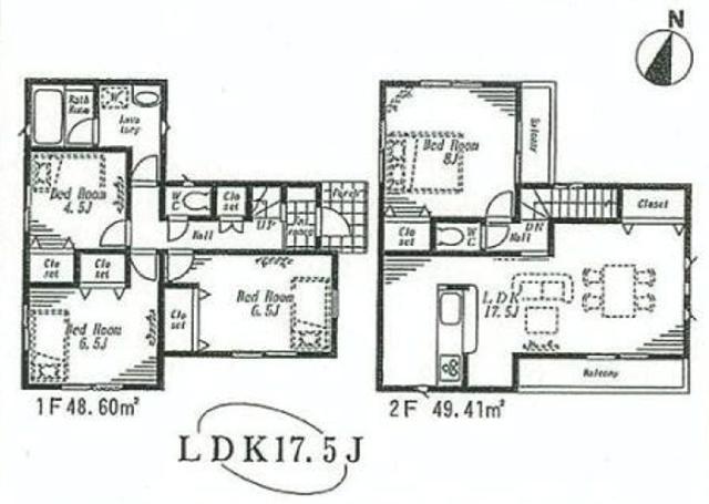 Floor plan. (Building 2), Price 40,800,000 yen, 4LDK, Land area 100.09 sq m , Building area 98.01 sq m