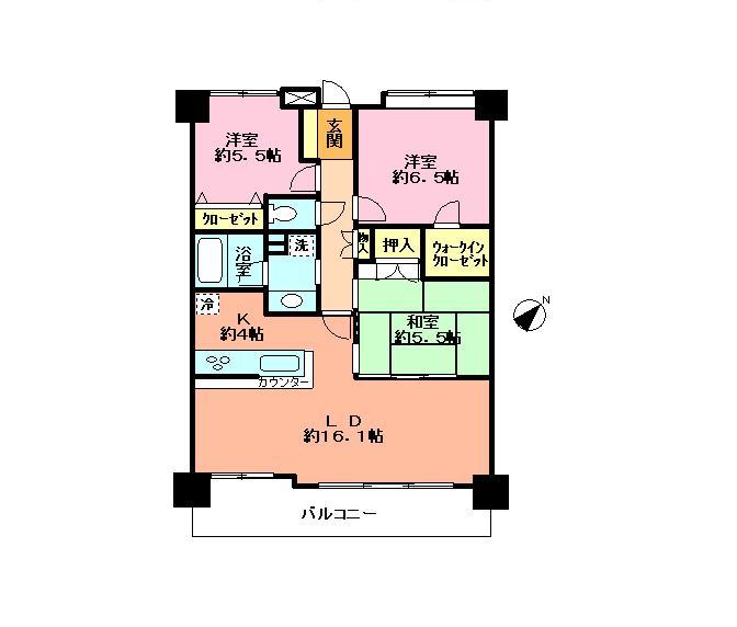 Floor plan. 3LDK, Price 29,800,000 yen, Footprint 80.1 sq m , Balcony area 14.42 sq m
