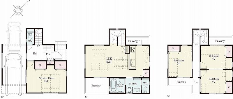 Floor plan. (1 Building), Price 35,800,000 yen, 3LDK+S, Land area 78.13 sq m , Building area 100.19 sq m