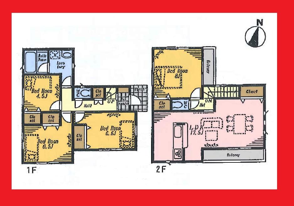 Floor plan. (Building 2), Price 40,800,000 yen, 4LDK, Land area 100.09 sq m , Building area 95.58 sq m