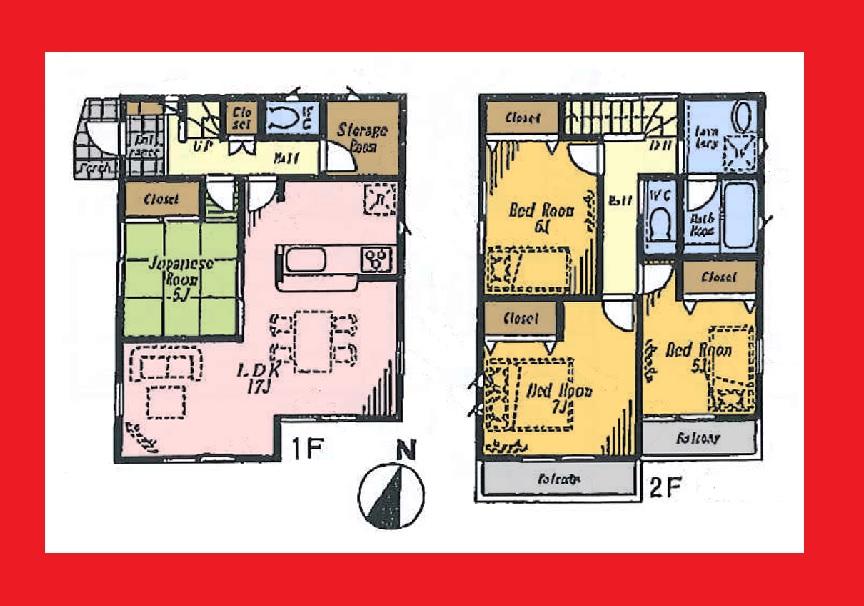 Floor plan. (6 Building), Price 43,800,000 yen, 4LDK+S, Land area 100.75 sq m , Building area 97.2 sq m