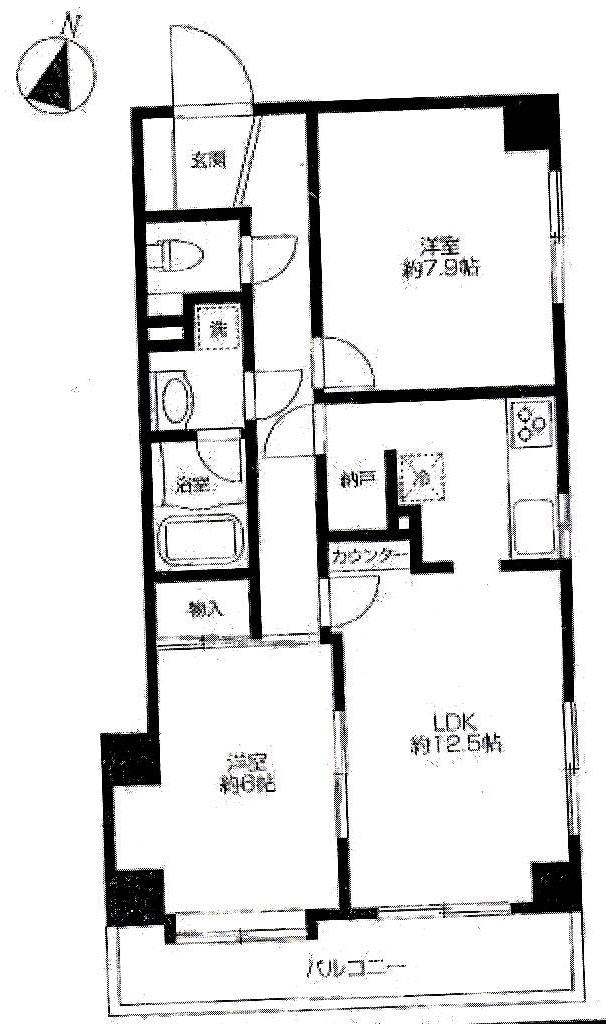 Floor plan. 2LDK, Price 19,800,000 yen, Occupied area 60.57 sq m , Between the balcony area 7.5 sq m floor plan