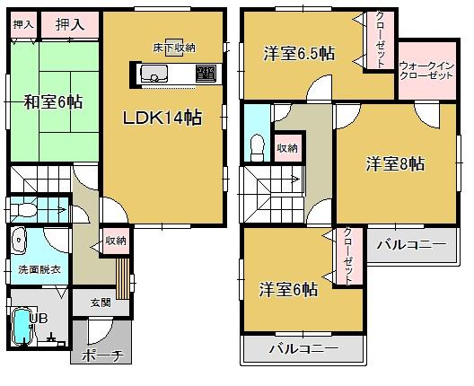 Floor plan. (Building 2), Price 39,800,000 yen, 4LDK, Land area 90.09 sq m , Building area 102.68 sq m