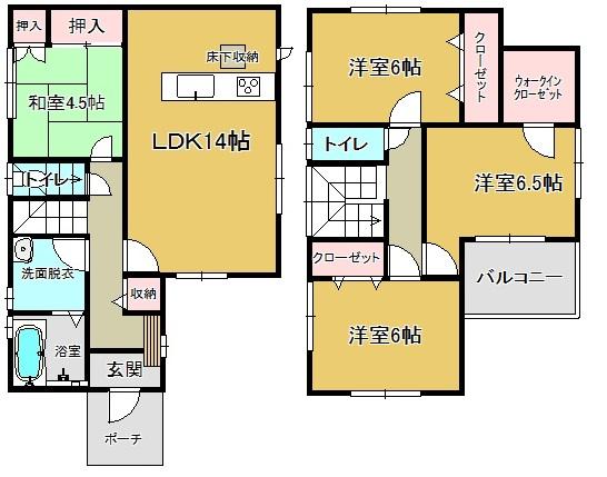 Floor plan. (1 Building), Price 40,800,000 yen, 4LDK, Land area 90.09 sq m , Building area 96.88 sq m